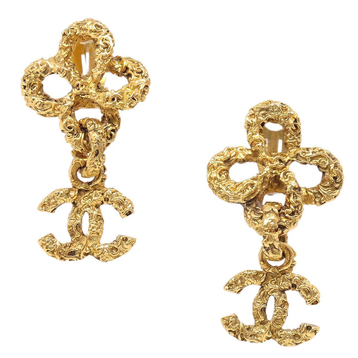 Chanel CC Dangle Earrings Clip-On Gold 93A