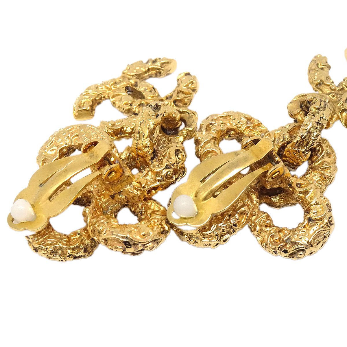 Chanel CC Dangle Earrings Clip-On Gold 93A