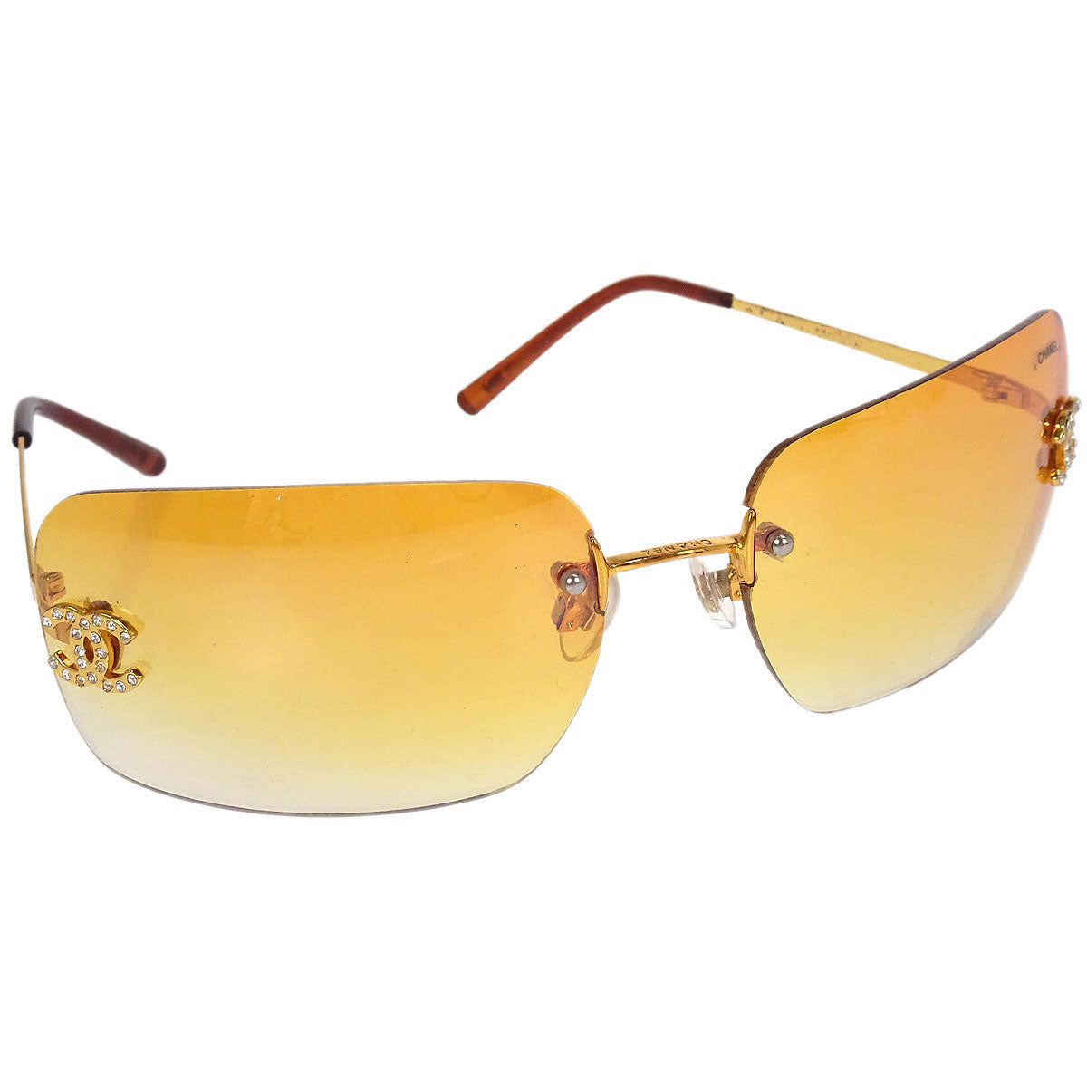 Chanel Sunglasses Eyewear Rhinestone Orange Small Good