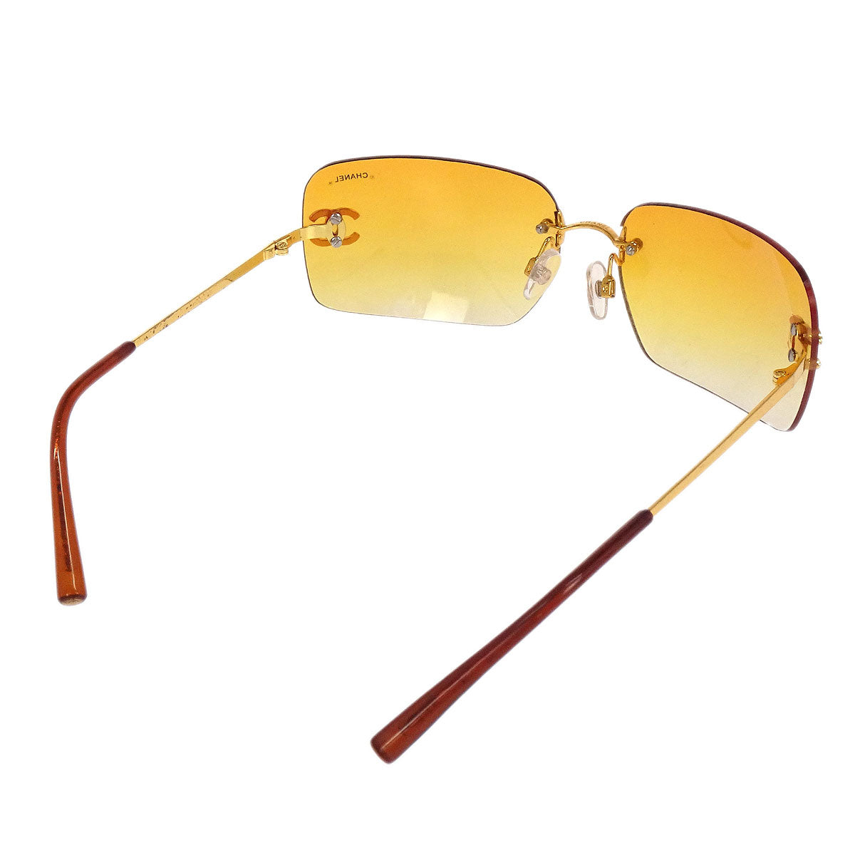 Chanel Sunglasses Eyewear Rhinestone Orange Small Good