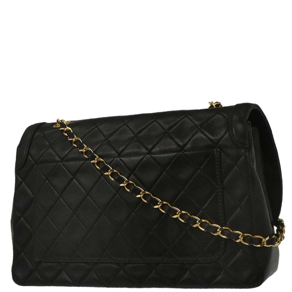 Chanel 1989-1991 Black Lambskin Straight Flap Shoulder Bag