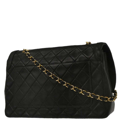 Chanel 1989-1991 Black Lambskin Straight Flap Shoulder Bag