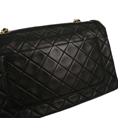 Chanel 1989-1991 Black Lambskin Straight Flap Shoulder Bag