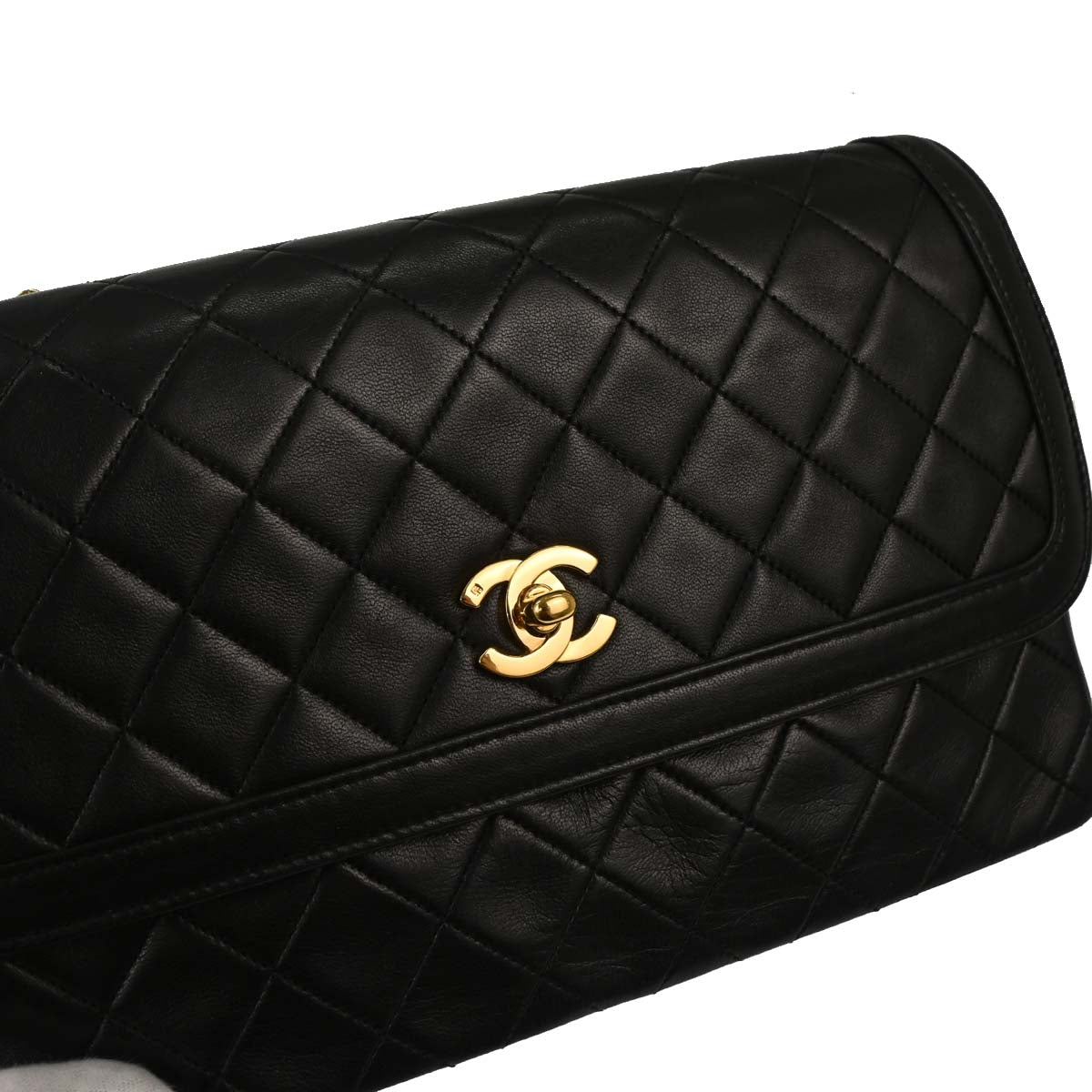 Chanel 1989-1991 Black Lambskin Straight Flap Shoulder Bag
