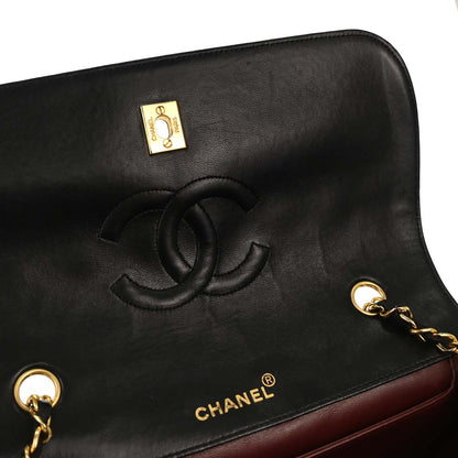 Chanel 1989-1991 Black Lambskin Straight Flap Shoulder Bag