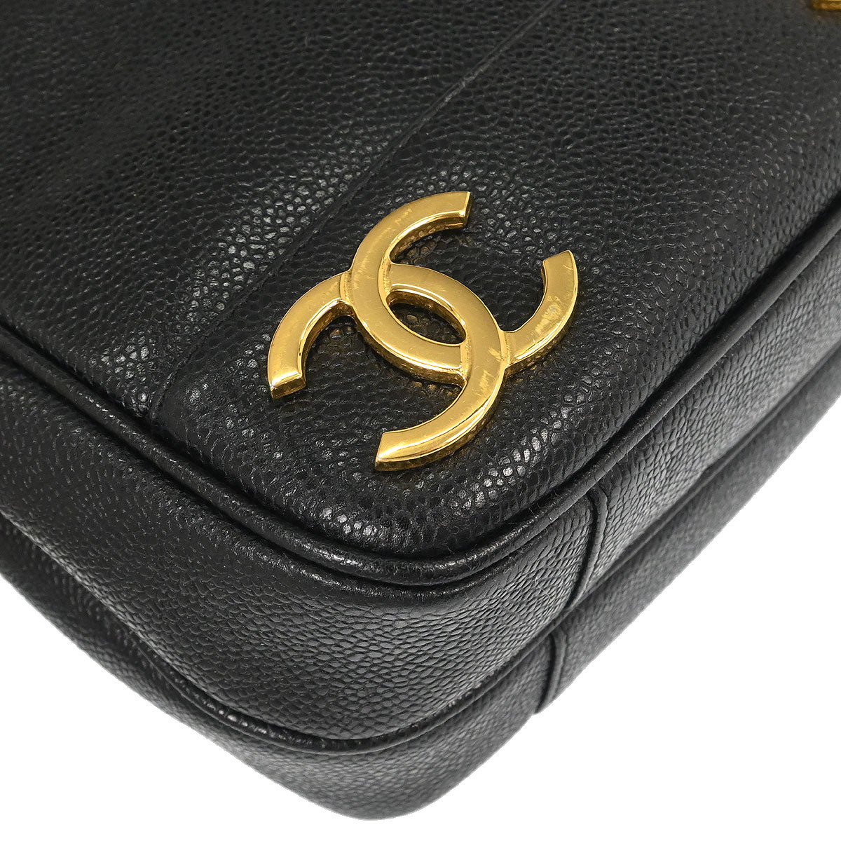 Chanel 1994-1996 Black Caviar Skin Triple CC Shoulder Tote Bag