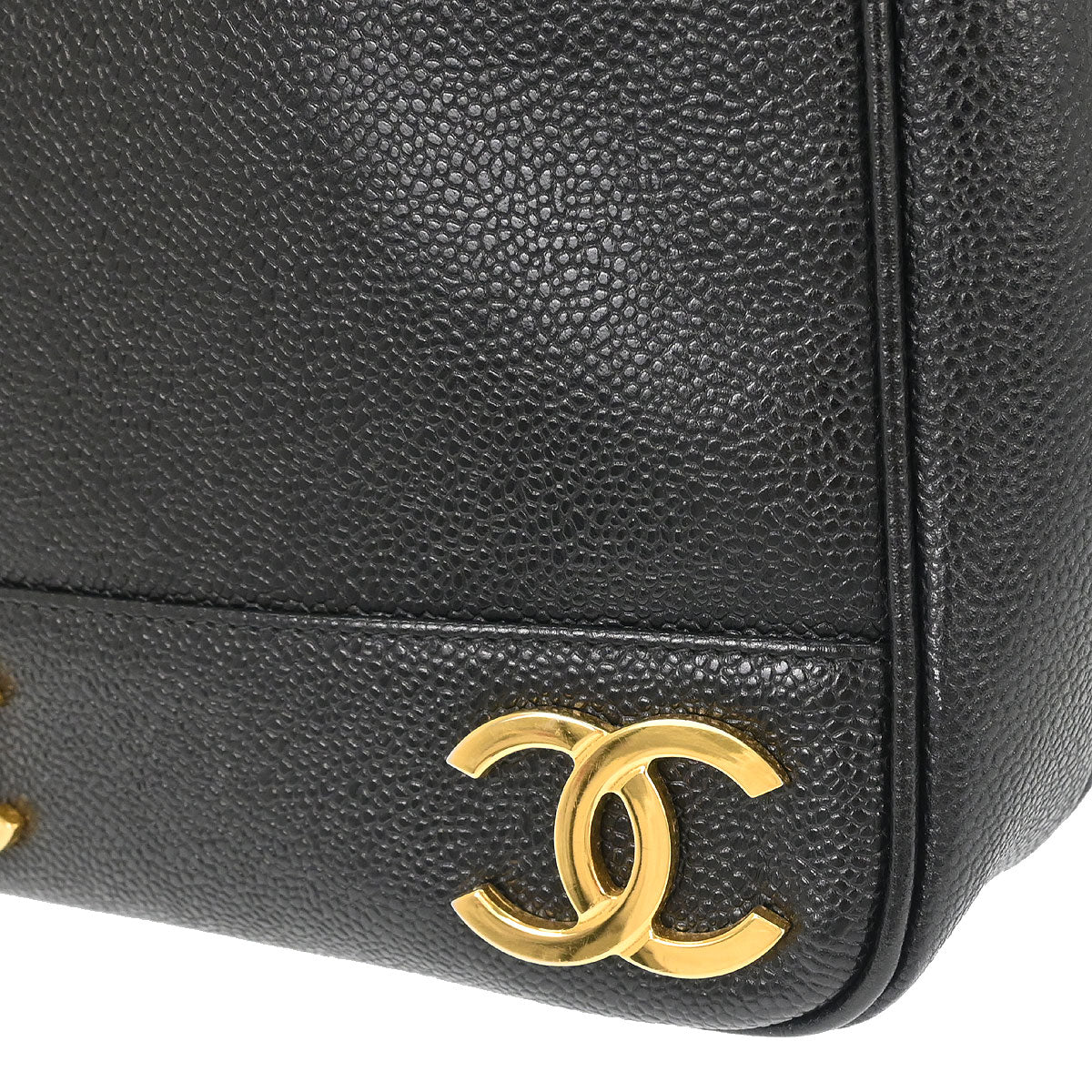 Chanel 1994-1996 Black Caviar Skin Triple CC Shoulder Tote Bag