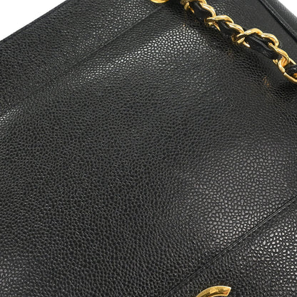 Chanel 1994-1996 Black Caviar Skin Triple CC Shoulder Tote Bag
