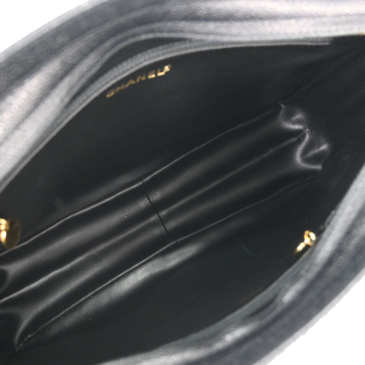 Chanel 1994-1996 Black Caviar Skin Triple CC Shoulder Tote Bag