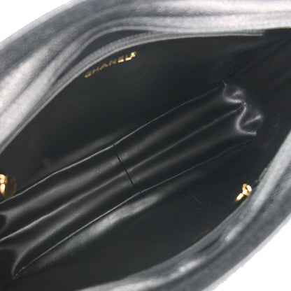 Chanel 1994-1996 Black Caviar Skin Triple CC Shoulder Tote Bag