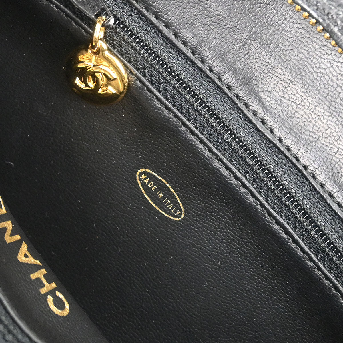 Chanel 1994-1996 Black Caviar Skin Triple CC Shoulder Tote Bag