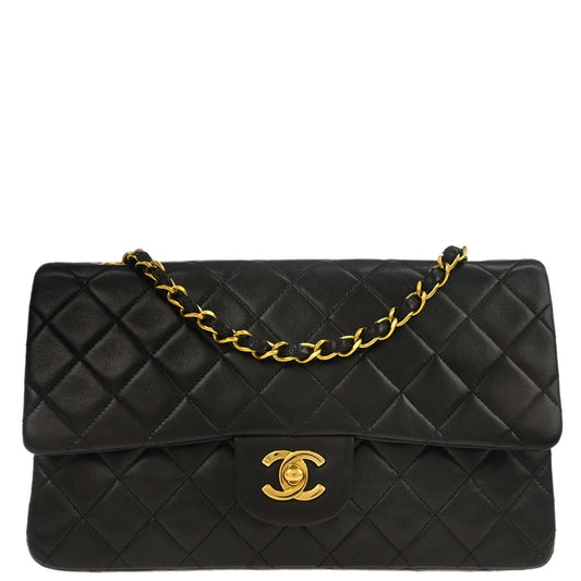 Chanel 1994-1996 Black Lambskin Medium Classic Double Flap Shoulder Bag