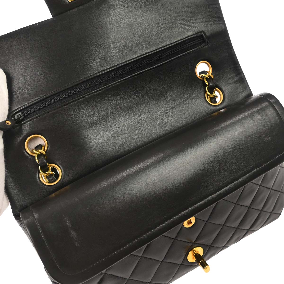 Chanel 1994-1996 Black Lambskin Medium Classic Double Flap Shoulder Bag