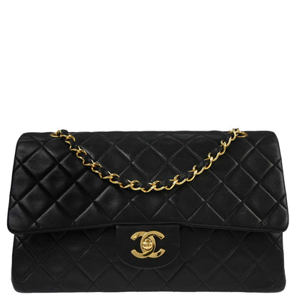 Chanel 1996-1997 Black Lambskin Medium Classic Double Flap Shoulder Bag