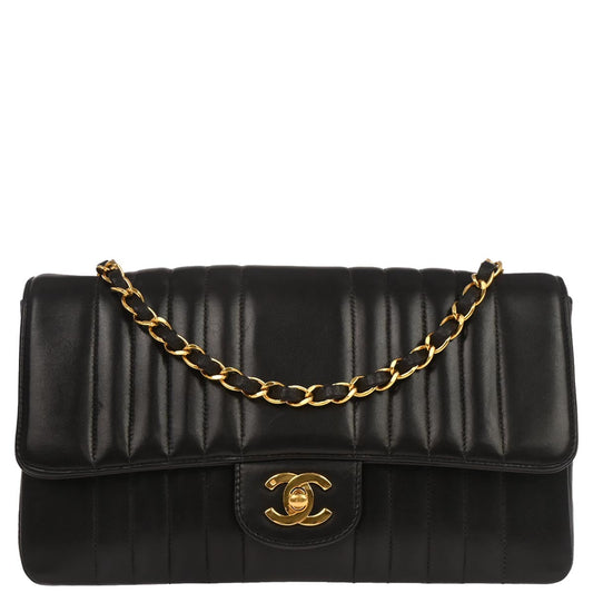 Chanel 1991-1994 Black Lambskin Mademoiselle Single Flap Shoulder Bag