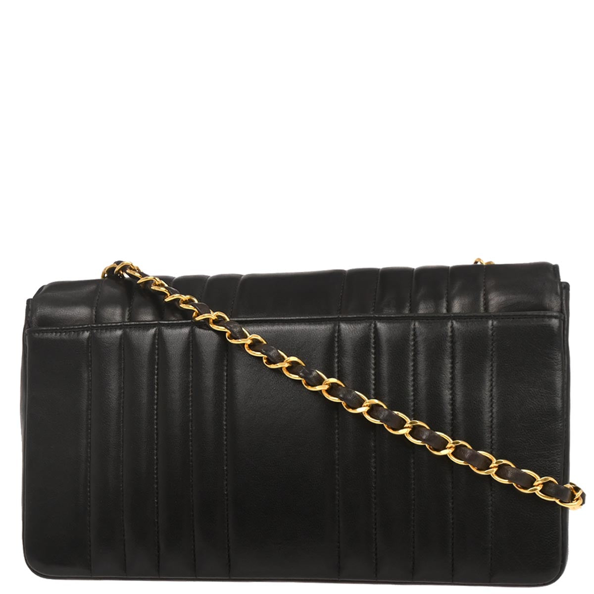 Chanel 1991-1994 Black Lambskin Mademoiselle Single Flap Shoulder Bag