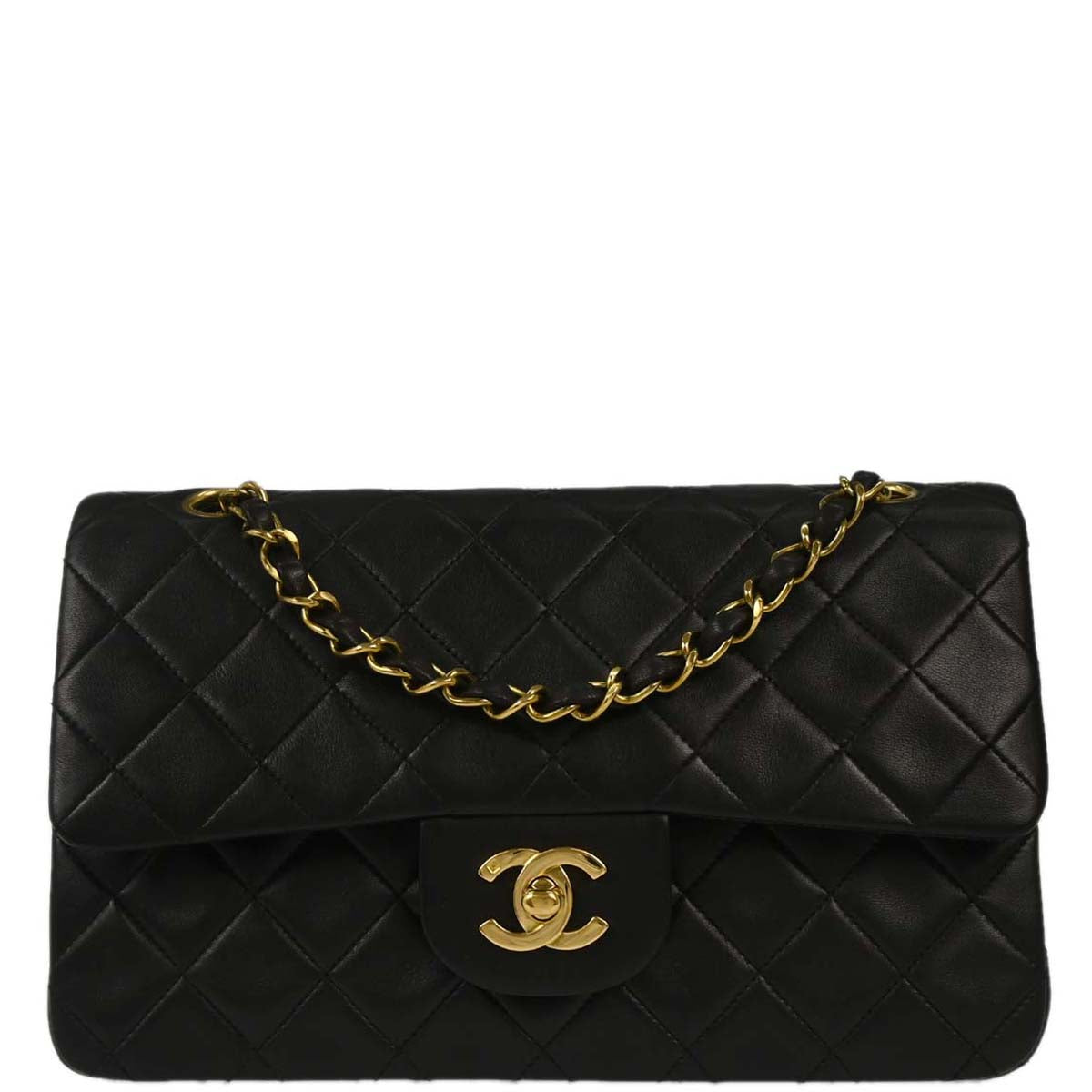 Chanel 1991-1994 Black Lambskin Small Classic Double Flap Shoulder Bag
