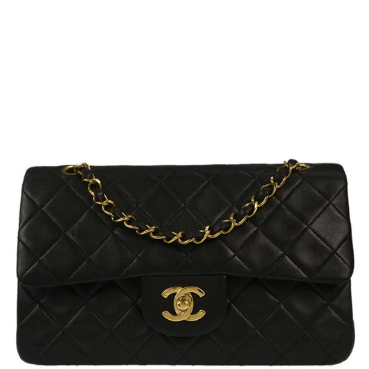Chanel 1991-1994 Black Lambskin Small Classic Double Flap Shoulder Bag