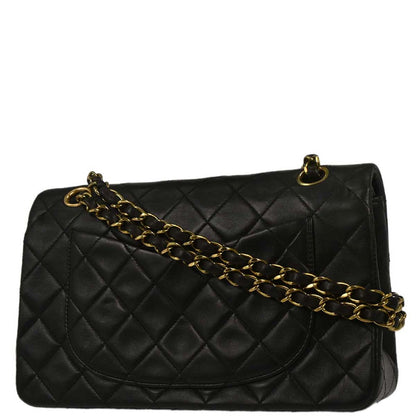 Chanel 1991-1994 Black Lambskin Small Classic Double Flap Shoulder Bag