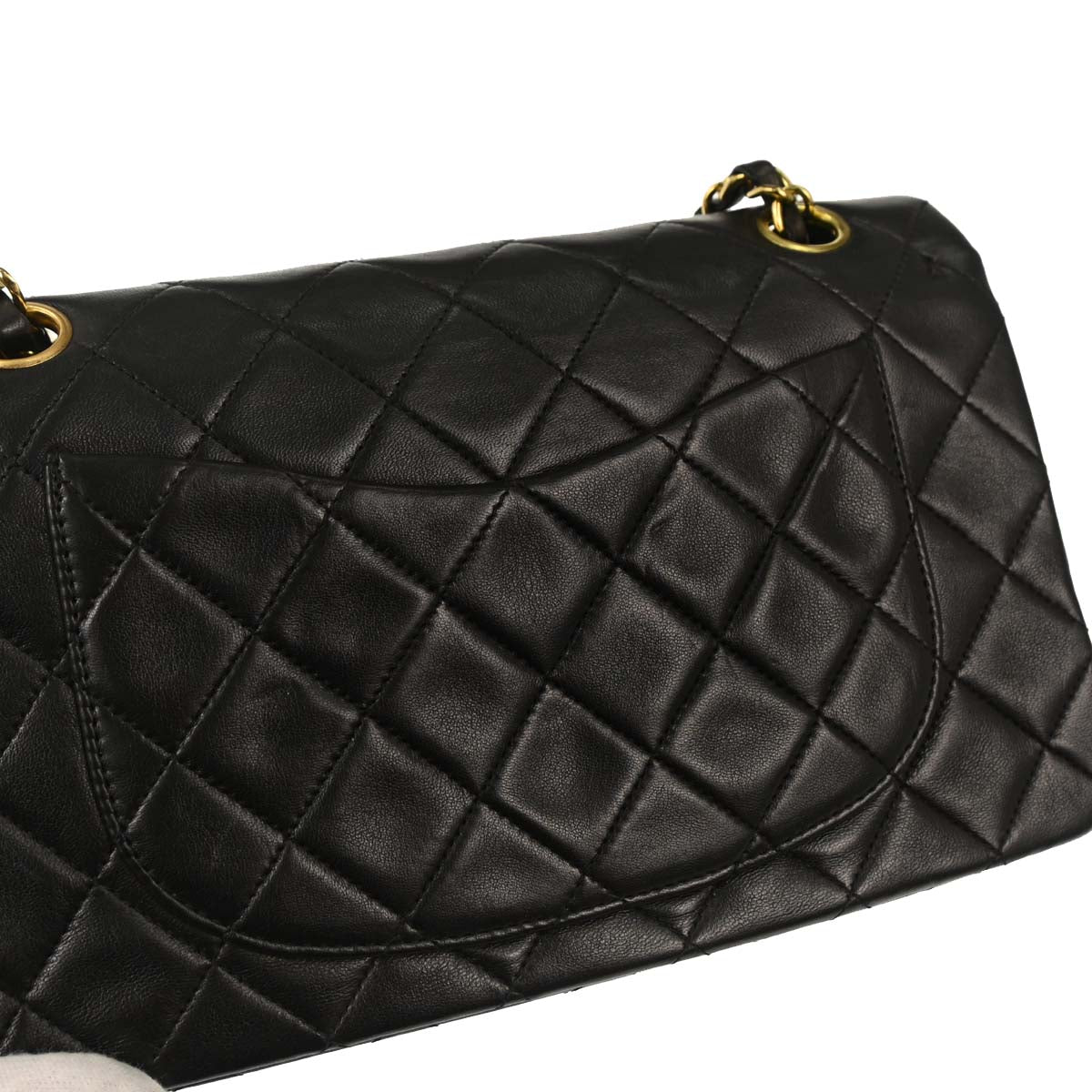 Chanel 1991-1994 Black Lambskin Small Classic Double Flap Shoulder Bag