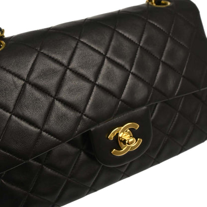 Chanel 1991-1994 Black Lambskin Small Classic Double Flap Shoulder Bag