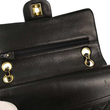 Chanel 1991-1994 Black Lambskin Small Classic Double Flap Shoulder Bag