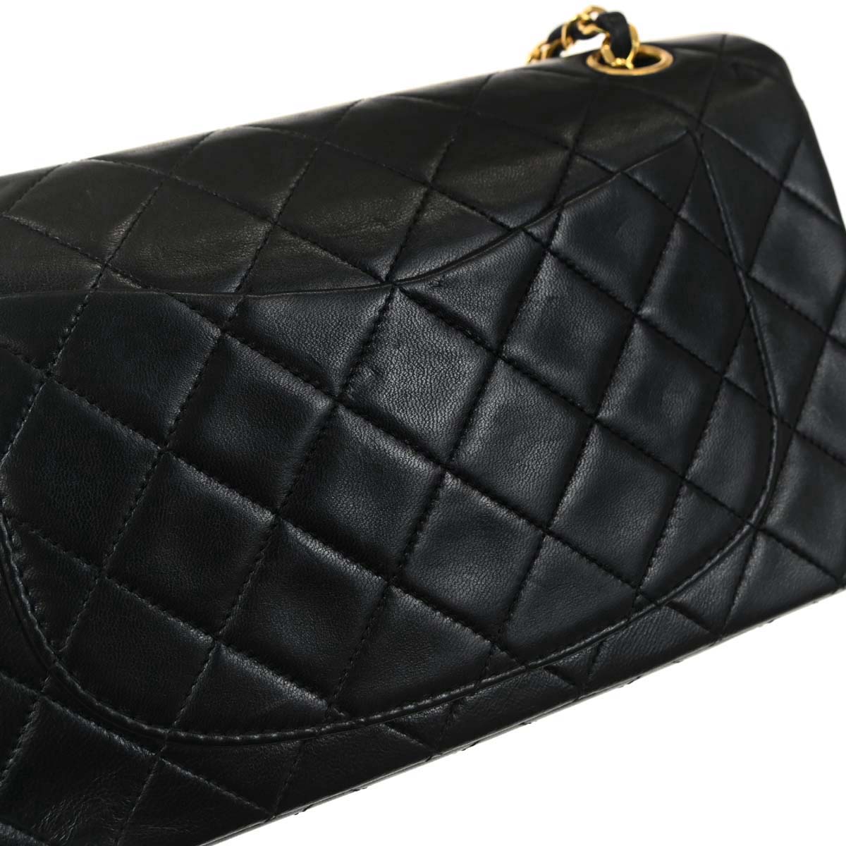 Chanel 1989-1991 Black Lambskin Small Classic Double Flap Shoulder Bag