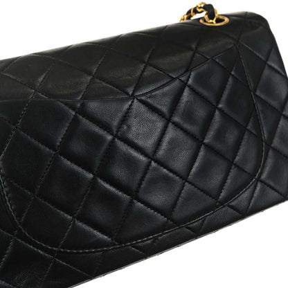Chanel 1989-1991 Black Lambskin Small Classic Double Flap Shoulder Bag