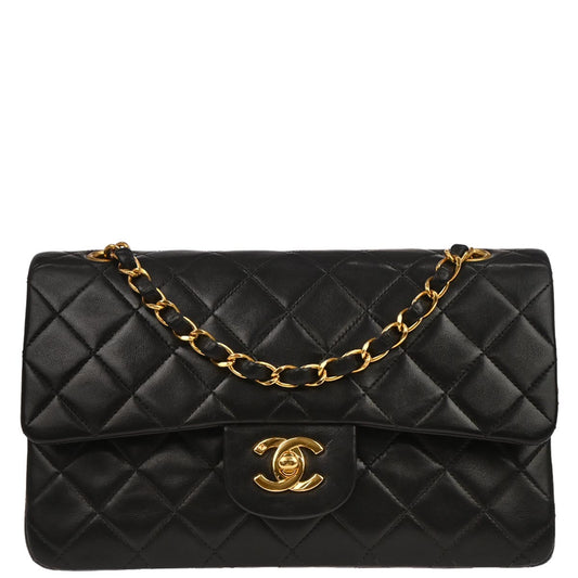 Chanel 1994-1996 Black Lambskin Small Classic Double Flap Shoulder Bag