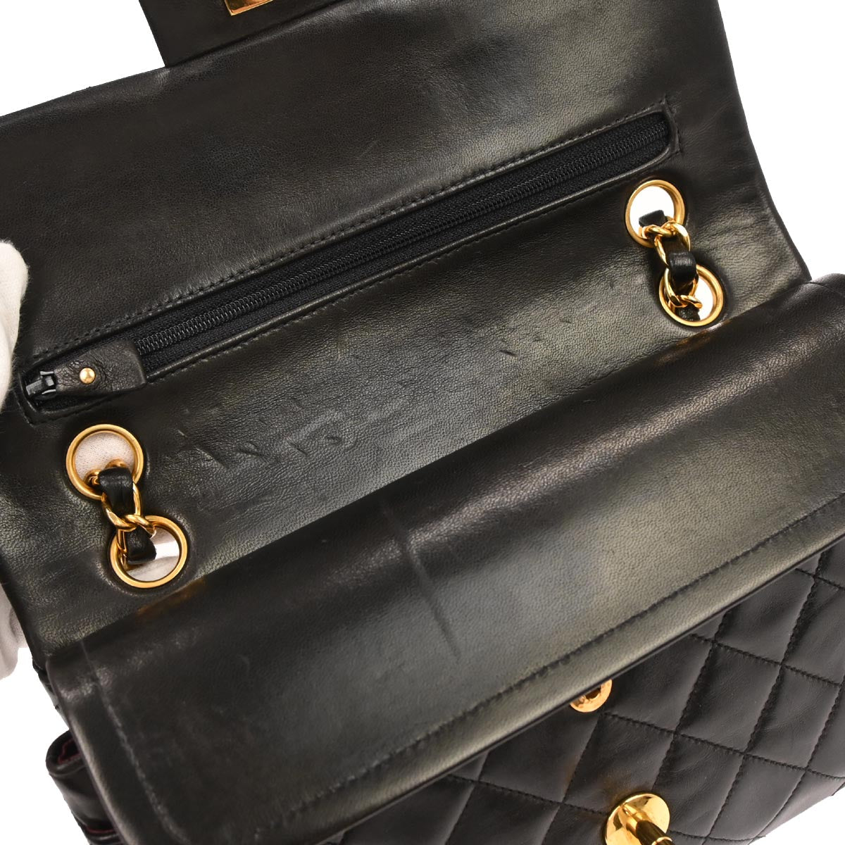 Chanel 1994-1996 Black Lambskin Small Classic Double Flap Shoulder Bag