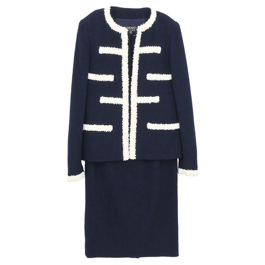 Chanel Setup Suit Jacket Skirt Navy