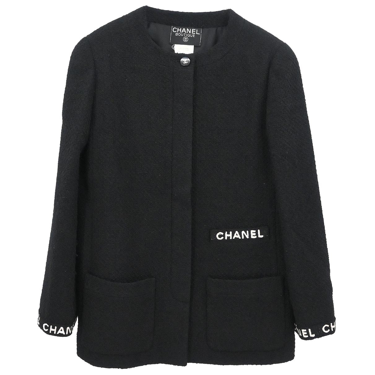 Chanel 1995 Single Breasted Collarless Jacket Black #40