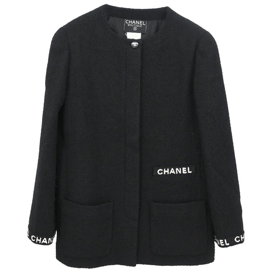 Chanel 1995 Single Breasted Collarless Jacket Black #40
