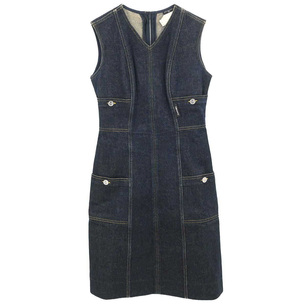 Chanel Sleeveless Denim Dress Navy #38