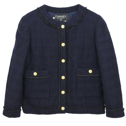 Chanel Single Breasted Collarless Jacket Navy #40