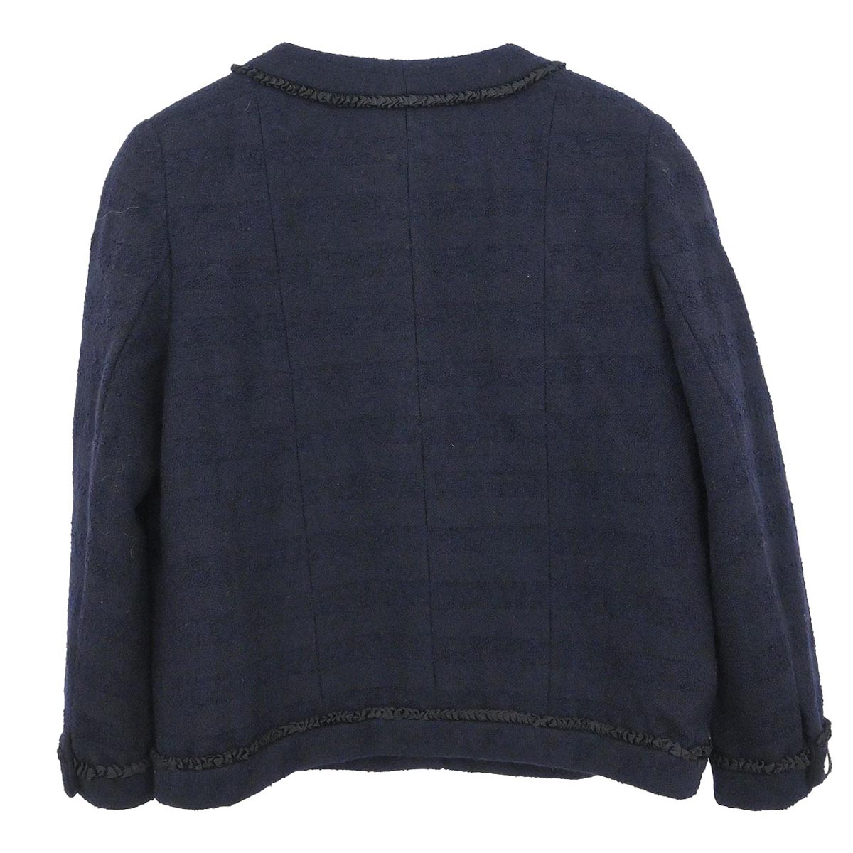 Chanel Single Breasted Collarless Jacket Navy #40