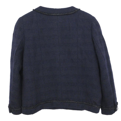 Chanel Single Breasted Collarless Jacket Navy #40