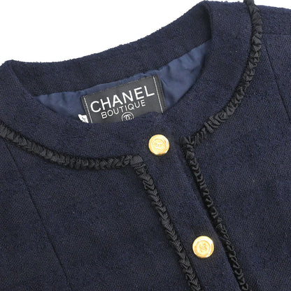 Chanel Single Breasted Collarless Jacket Navy #40