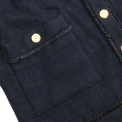 Chanel Single Breasted Collarless Jacket Navy #40