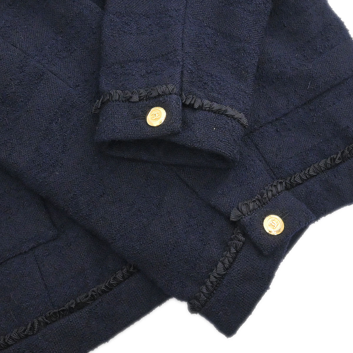 Chanel Single Breasted Collarless Jacket Navy #40