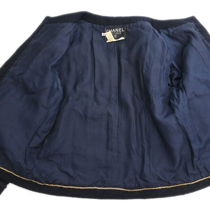Chanel Single Breasted Collarless Jacket Navy #40