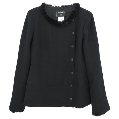 Chanel 2003 Single Breasted Collarless Jacket Black #42