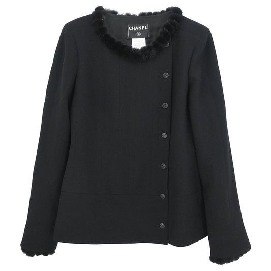 Chanel 2003 Single Breasted Collarless Jacket Black #42