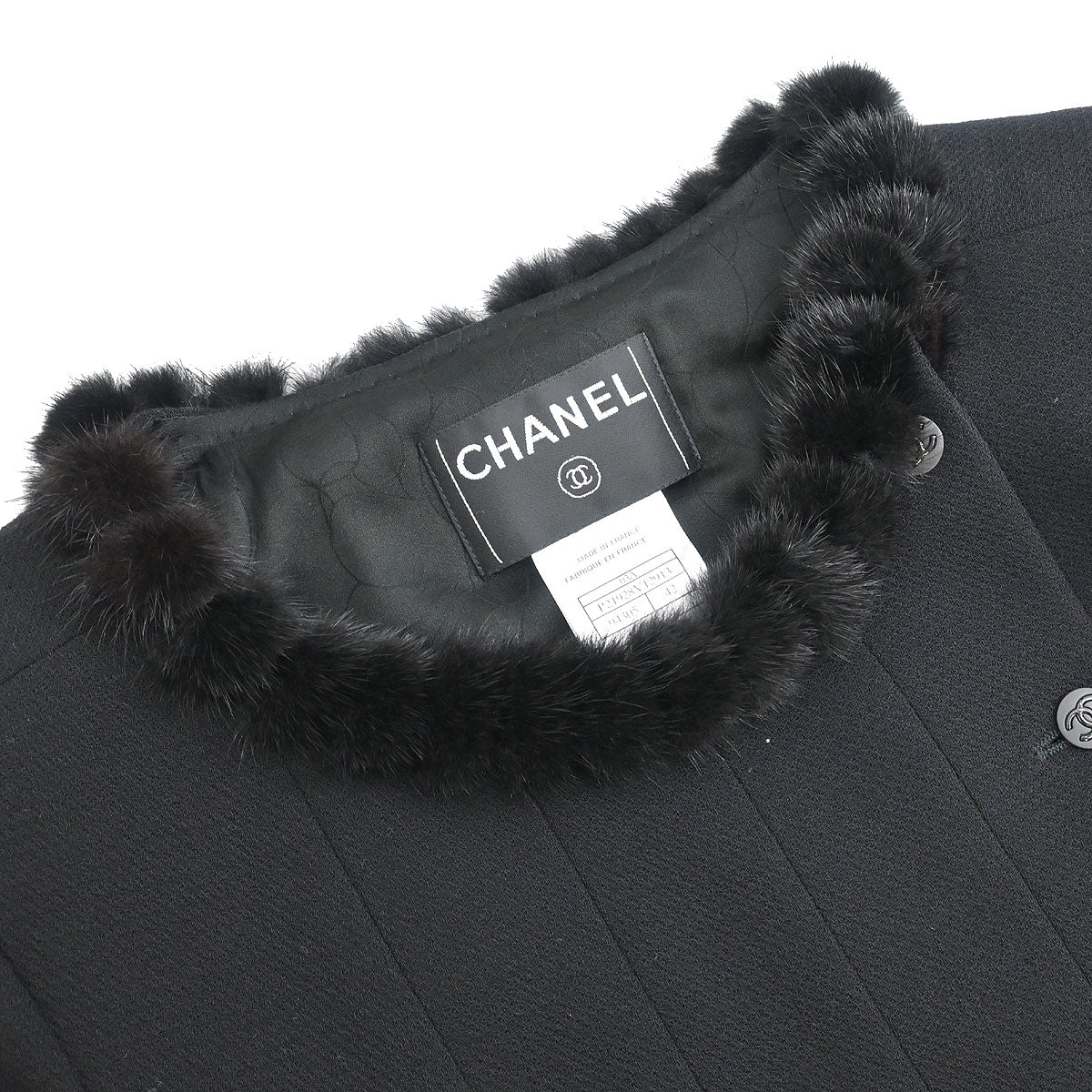 Chanel 2003 Single Breasted Collarless Jacket Black #42