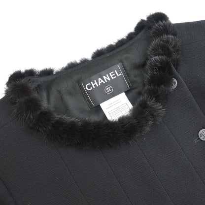 Chanel 2003 Single Breasted Collarless Jacket Black #42
