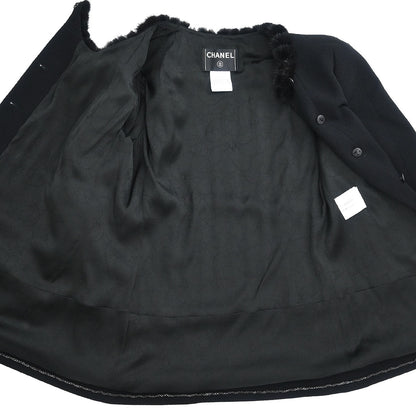 Chanel 2003 Single Breasted Collarless Jacket Black #42