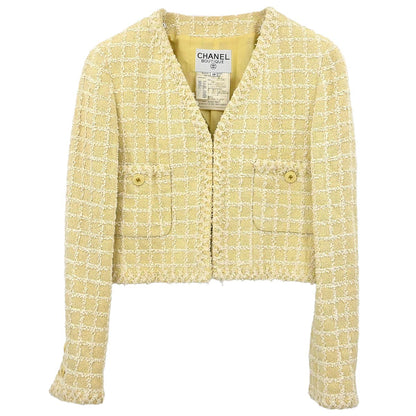 Chanel 1994 Single Breasted Collarless Jacket Yellow #38
