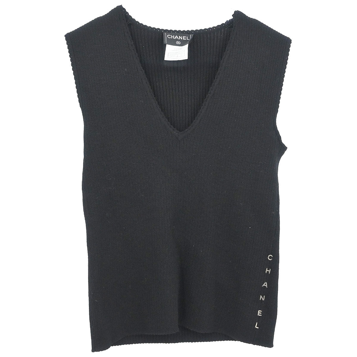CHANEL BOUTIQUE ノースリーブ Vネック Chanel 1999 Sleeveless Ribbed Knit Top Black #38 – AMORE Vintage Tokyo