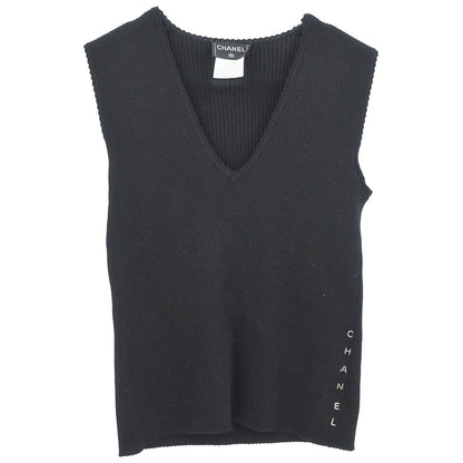 Chanel 1999 Sleeveless Vest Knit Top Black #38