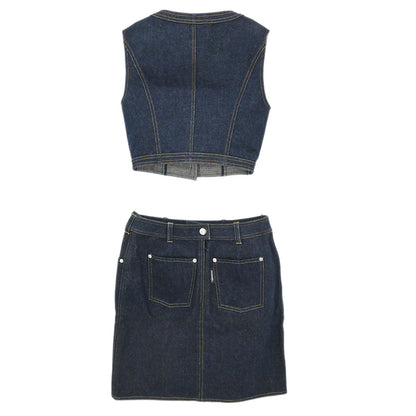 Chanel Setup Suit Jacket Skirt Denim Navy #36 #38
